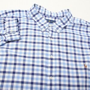 Ralph Lauren Shirt Mens 5XB 5X Blue White Check Button Down Classic Fit Cotton